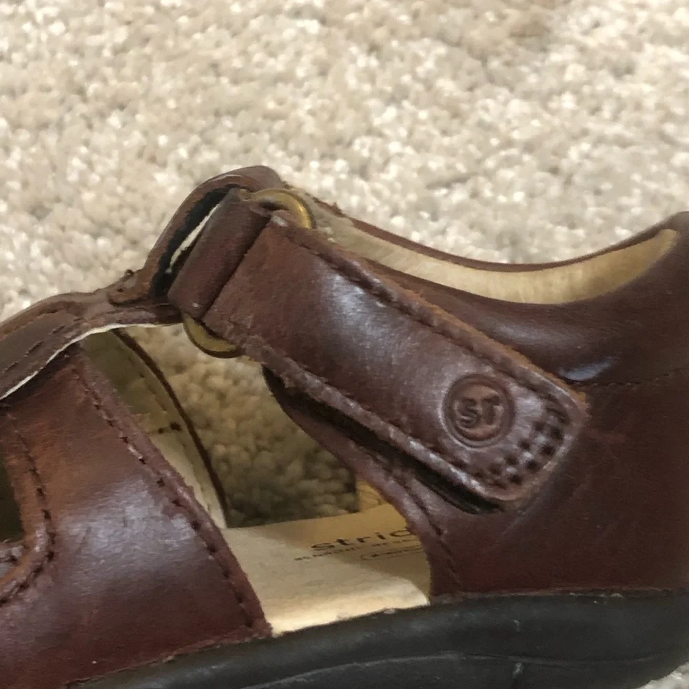 Stride Rite Harper Boys Basket Weave Brown Summer Leather Sandals Sz 5 Toddler